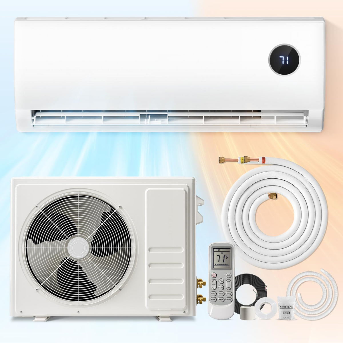 Mini Split AC with Heat Pump, Ductless Mini Split Air Conditioner Heat System with Quiet Operation, All-In-One Kit, 24H Timer, 115V, 19 SEER2 Energy Efficient for 750 Sq.Ft