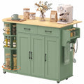 HOMCOM 53" Rolling Kitchen Island with Power Outlet, Storage, Sage Green