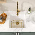 Lordear 18 Inch White Kitchen Sink Granite Composite Undermount Bar Workstation 18x18 White Quartz Sinks Under Counter Single Bowl with Classic Gold Accessories
