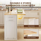 Dripex 53'' Rolling Kitchen Island with Power Outlet, Drop Leaf & Trash Can