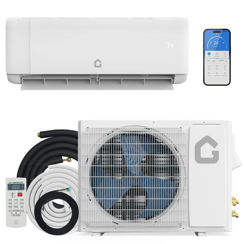 Garvee 9,000 BTU Mini Split Air Conditioner with Heat Pump, 18.5 SEER, Cools Up to 750 Sq. Ft, Energy Efficient Inverter AC with Installation Kit & Remote, Ductless AC Unit with Pre-Charged Condenser