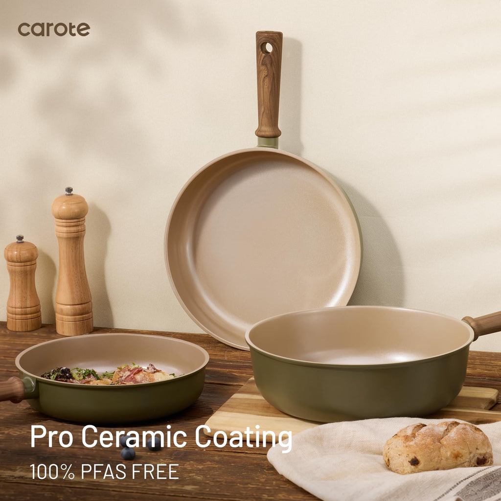 CAROTE Pots and Pans Set Nonstick Ceramic Cookware Sets 21 Pieces Green