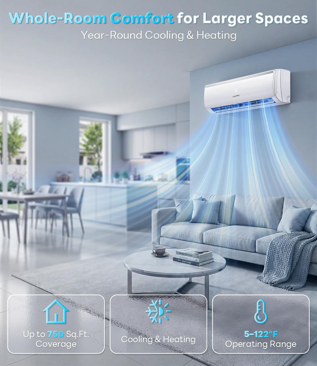 12000 BTU Mini Split Air Conditioner & Heater, AuraCore Series 20 SEER2 115V Inverter Energy-Efficient AC with Remote & APP, WiFi Alexa, Pro Installation Kit, Up to 750 Sq.Ft.