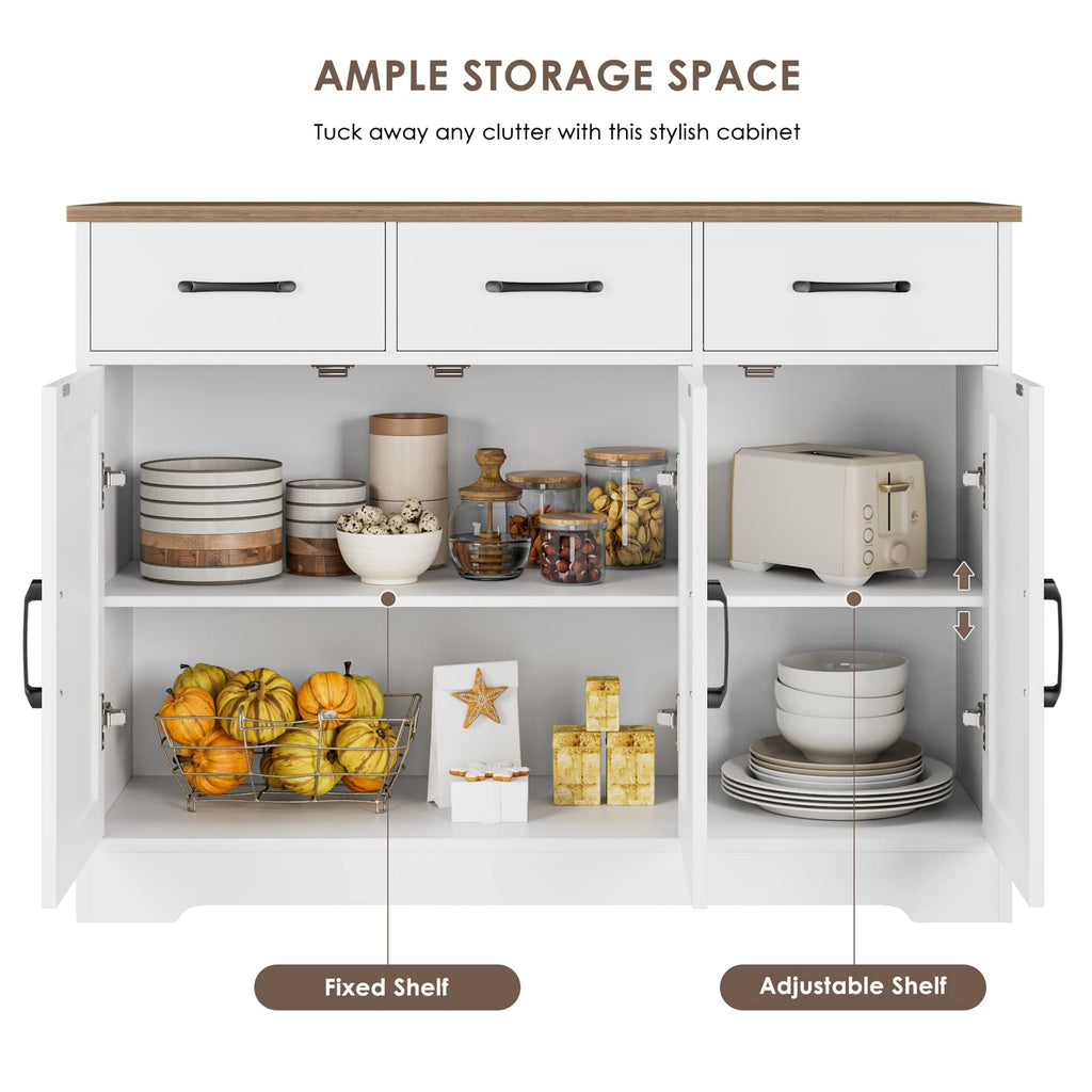 HOSTACK Kitchen Buffet Cabinet with Storage, Sideboard Coffee Bar, White