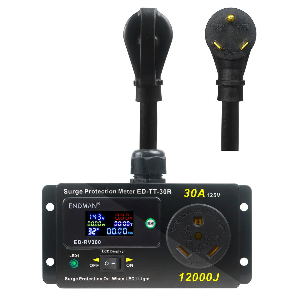 RV 30 Amp Surge Protector with Power Meter 12000 Joules NEMA TT-30P
