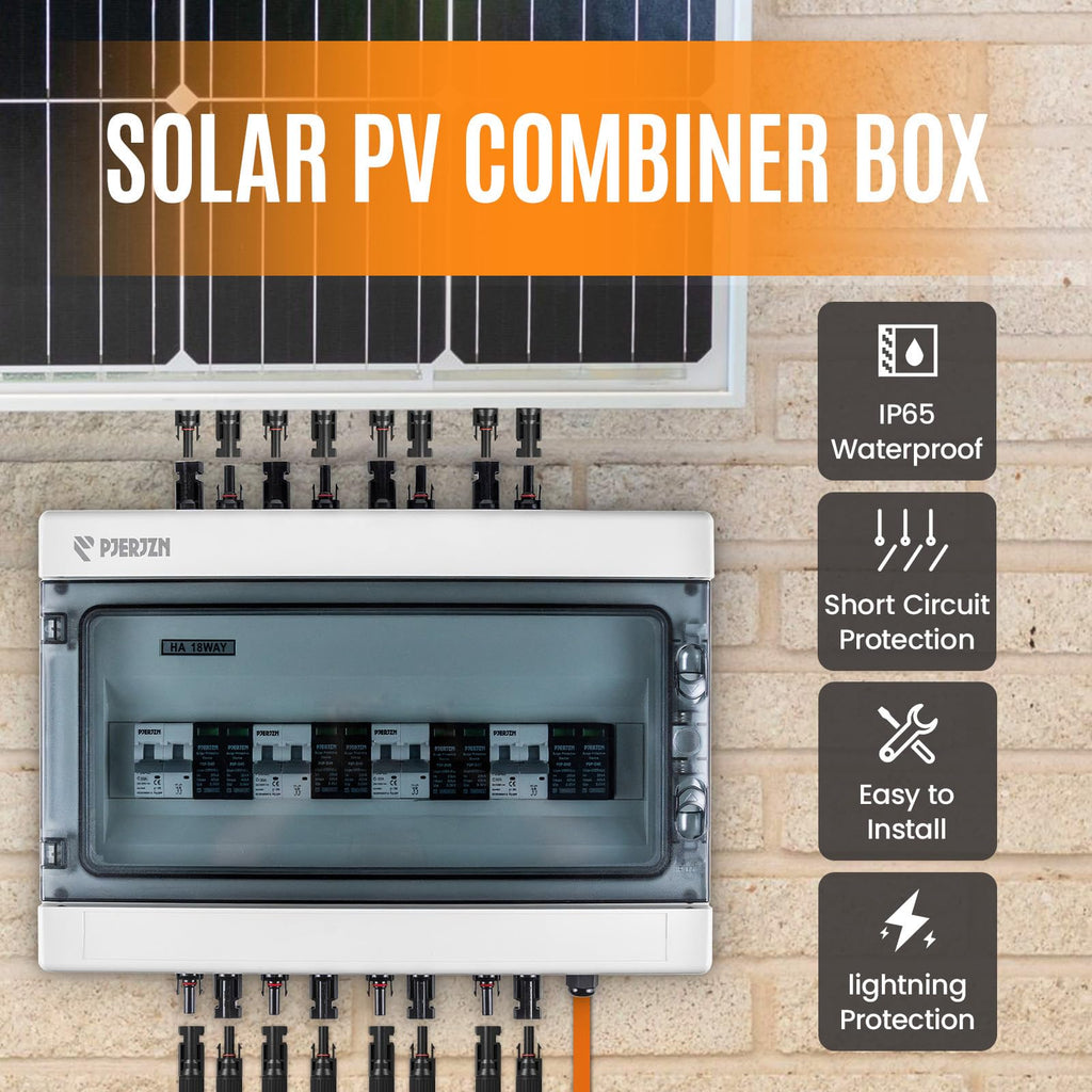 Solar Disconnect Switch with SPD Surge Protector 1000V DC 30A Solar PV Combiner Box Power Distribution Box for Solar Panels 2 in 2 Out (30A, HT18 4string)