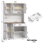 71" Pantry Cabinet with Charging Station, Large Capacity Kitchen Hutch Storage Cabinet, Kitchen Cabinet with Microwave Stand, Storage Drawers & Adjustable Shelves for Dining Room, White