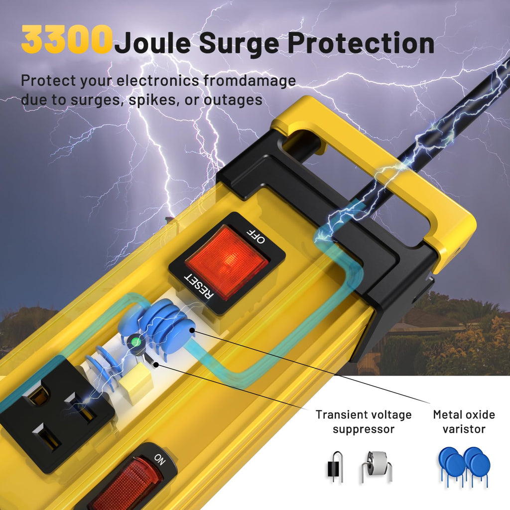 Plug'n 12 Outlet 3300J Surge Protector Power Strip,Individual Switches,9FT/14AWG/15AMP/1875W Power Cord,Heavy Duty Metal Power Strip with Cord Manager,for Workshop,Garage,Shop,2 Packs