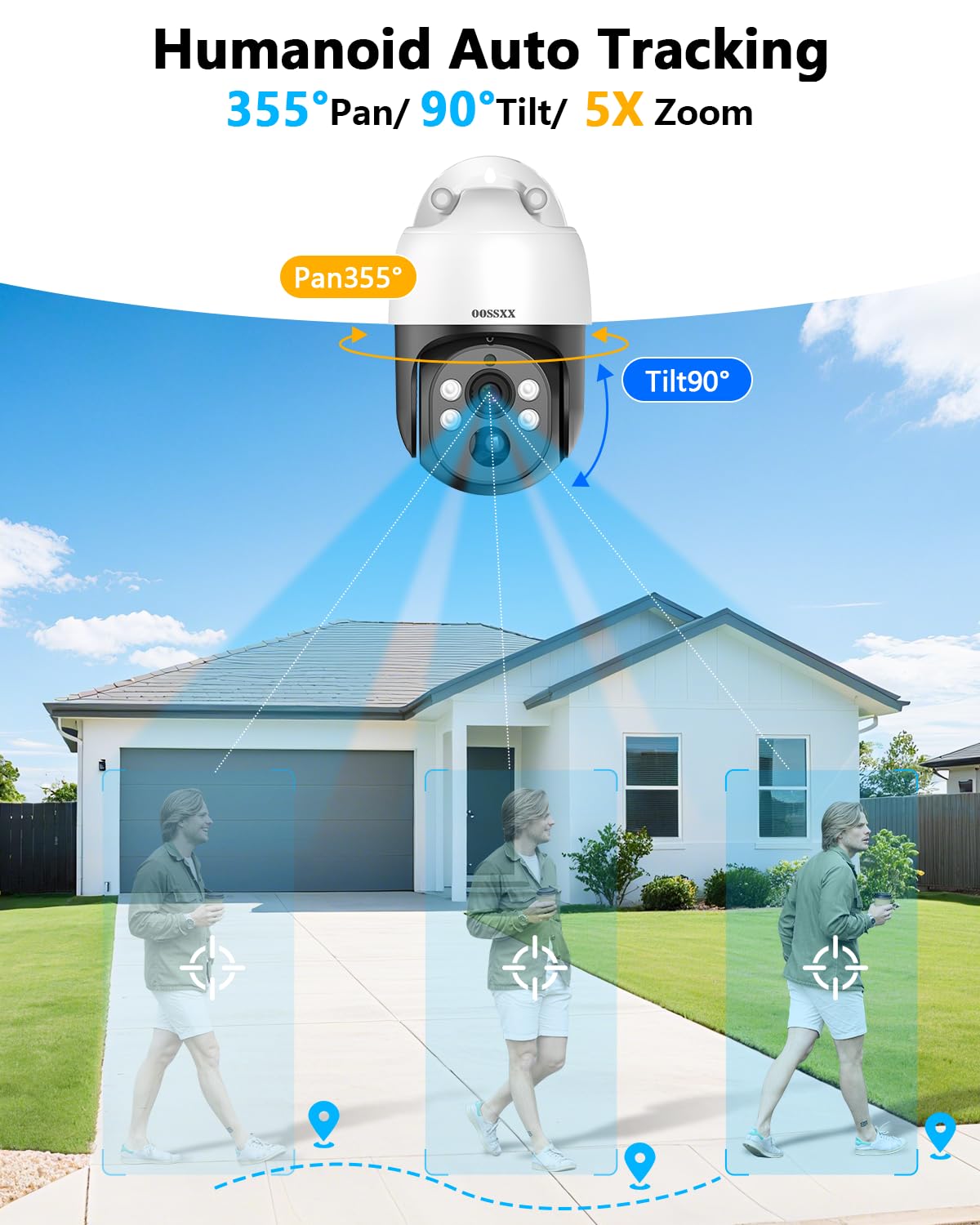 4K 8MP PoE PTZ Wired Security Camera System, Outdoor/Indoor