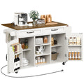Kitchen Island with Power Outlets & Drop Leaf, Kitchen Cart with Storage, Drawer and Spice Rack, Tower Rack, Island Table, Black and Rustic Brown