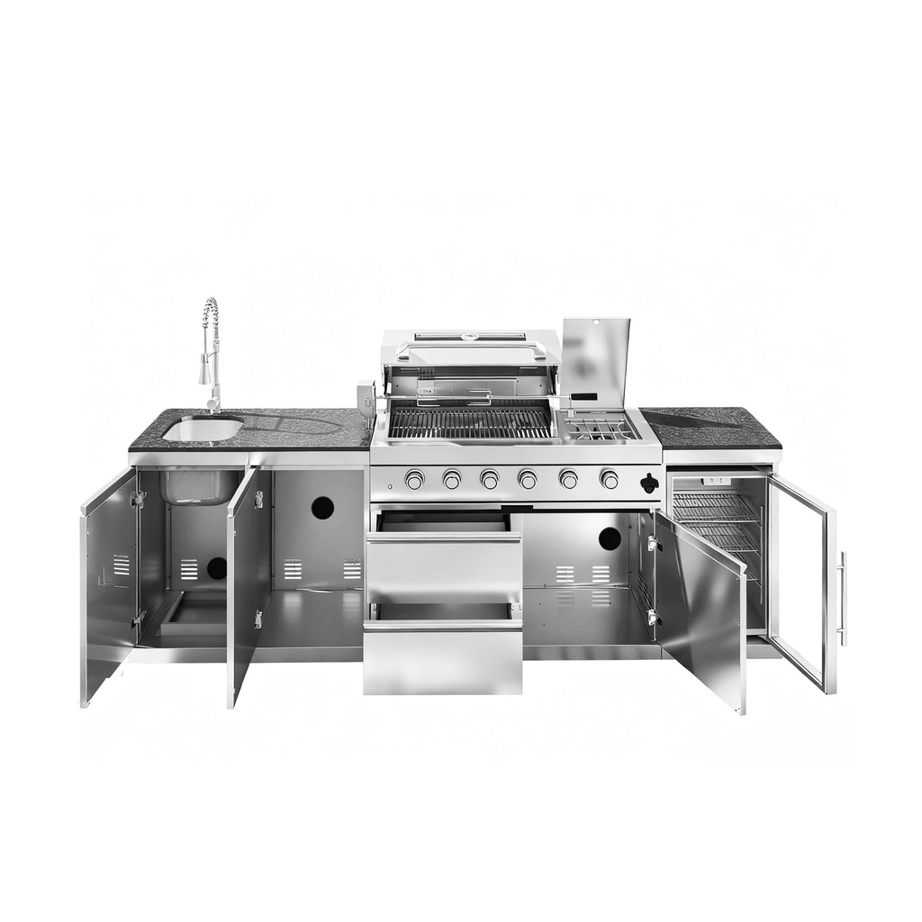 104-Inch 4 Burner 72000 BTU Stainless Steel Outdoor Kitchen Bar, Silver