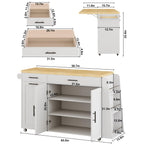 65" Kitchen Island with Drop Leaf, Rolling Island with Spice Rack & Towel Rack, Mobile Kitchen Island Cart with 2 Draws & Trash Storage Cabinet, Portable Island Table on Wheels for Kitchen