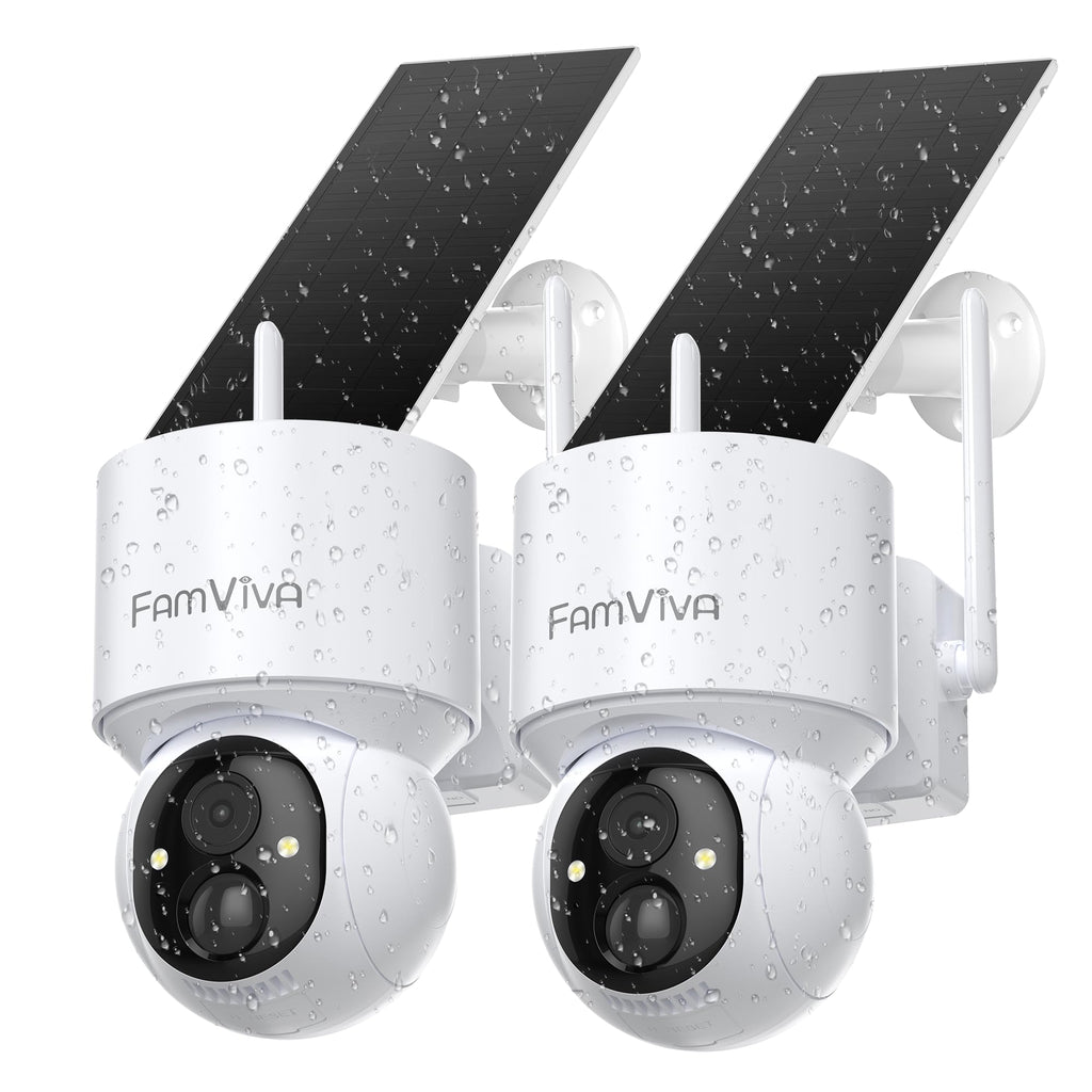 2K Solar Security Cameras Wireless Outdoor, 360°PTZ Battery Powered Cameras for Home Security, 2.4G WiFi Outdoor Camera with Color Night Vision, IP66 Waterproof, Motion Sensor Alarm, Black-4P