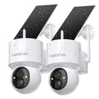 2K Solar Security Cameras Wireless Outdoor, 360°PTZ Battery Powered Cameras for Home Security, 2.4G WiFi Outdoor Camera with Color Night Vision, IP66 Waterproof, Motion Sensor Alarm, Black-4P