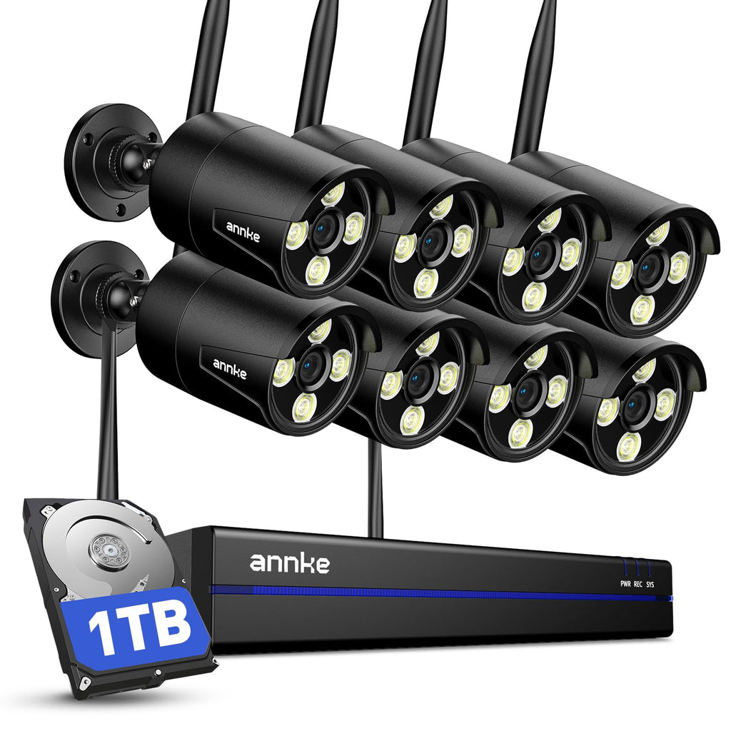 ANNKE Wireless Security Camera System-16CH NVR & 8 x 3MP Outdoor Cams, 1TB