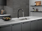 Delta Keele Matte Black Kitchen Faucet with Pull Down Sprayer, Modern Single Hole Kitchen Sink Faucet, Single Handle, Matte Black 19824LF-BL