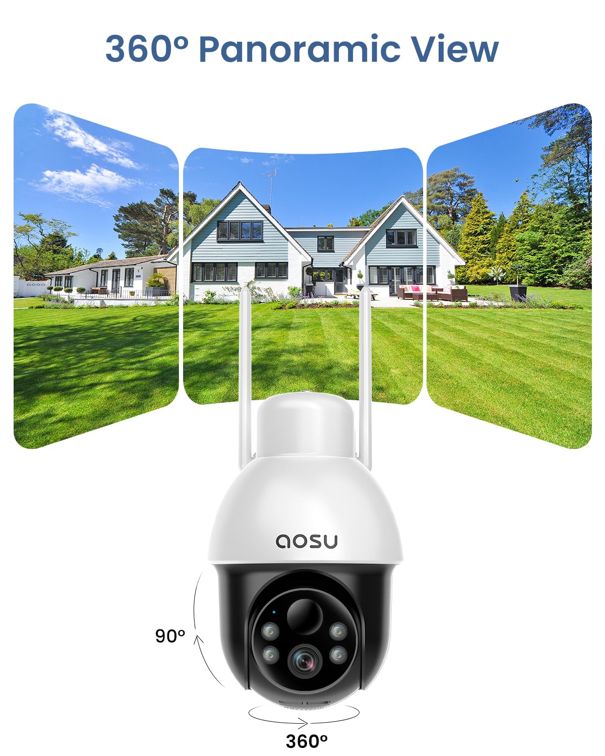 aosu Security Cameras Wireless Outdoor - Solar Powered,Full 360° Coverage