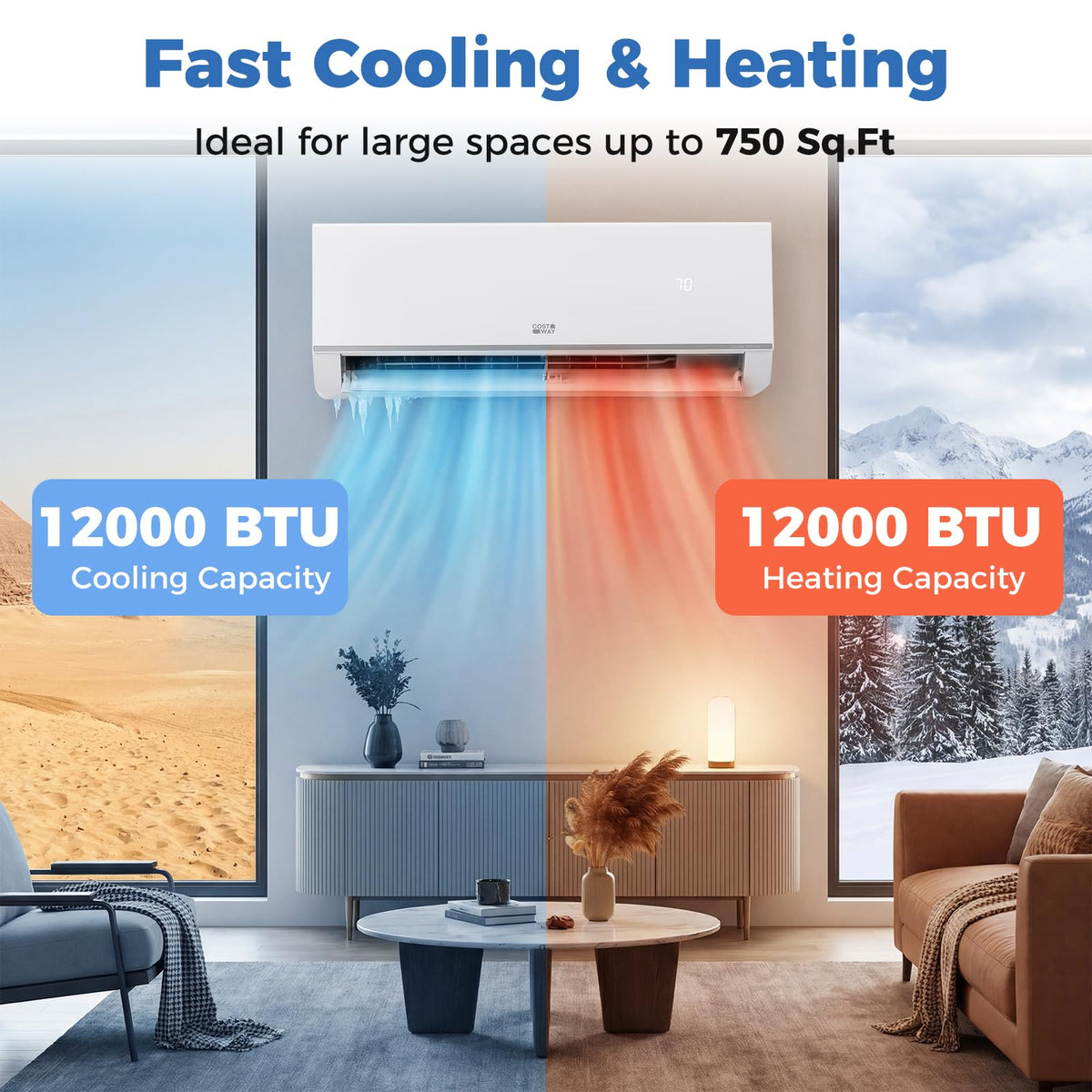 COSTWAY 12000 BTU Mini Split Air Conditioner & Heater, 20 SEER2 115V