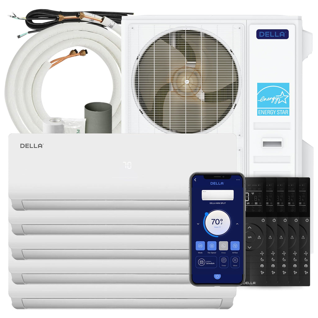 DELLA 55K BTU 5 Zone Mini Split AC (3x9K+2x18K), 22.5 SEER2, for 3200 Sq Ft