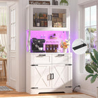 Unikito 71" Kitchen Pantry Cabinet with LED Light & Outlet, Microwave Stand