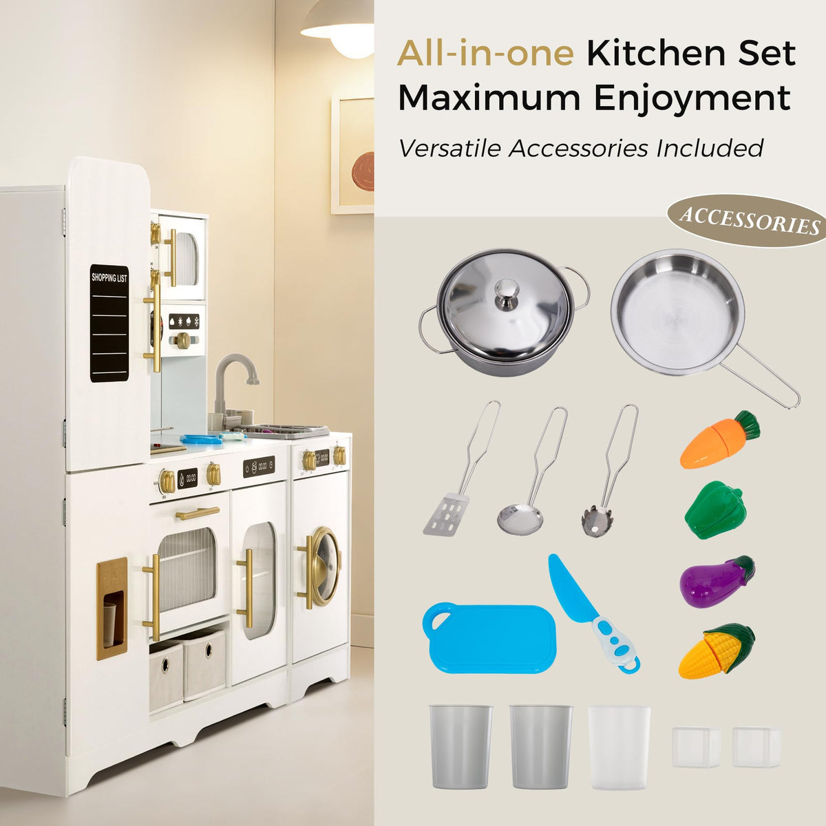 Interactive Wooden Play Kitchen for Kids