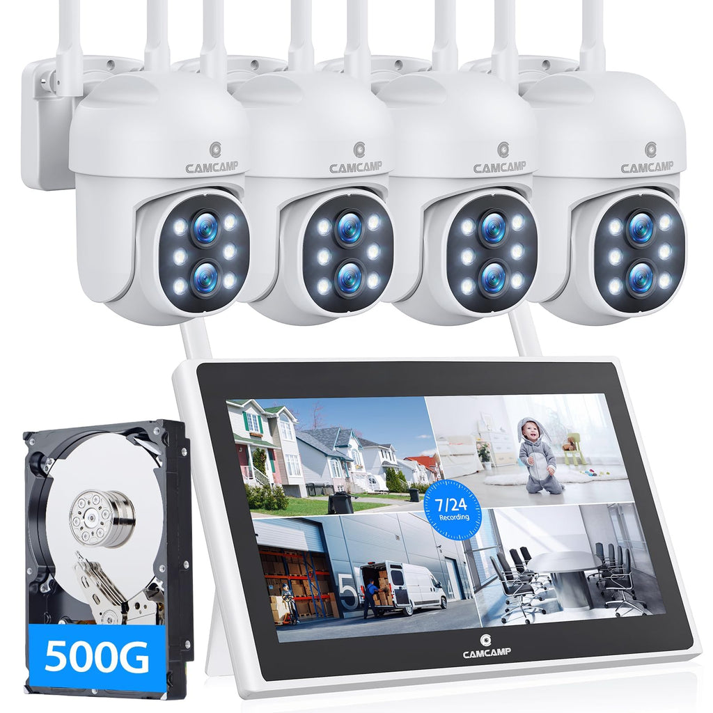 Camcamp Wireless Security Camera System with Monitor, PTZ Plug-in Outdoor