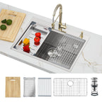 Kitchen Sinks 32x18 Inch Undermount Kitchen Sink Stainless Steel Sink 16 Gauge Single Bowl Set (5 Item Bundle: Sink, Bottom Grid, Drain Assembly, Drain Cap, Towel)