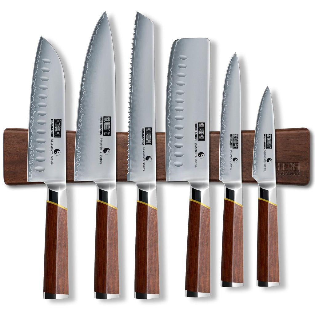 HOSHANHO 7 PCS Kitchen Knife Set, Sharp Japanese Magnetic Knife Block Set