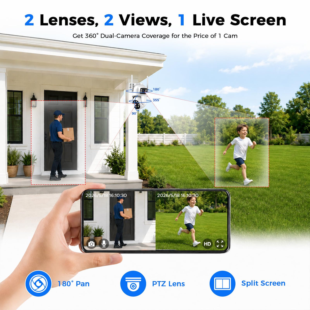 Camcamp Home Security Camera System Wireless Outdoor, 4 Plug-in Cameras