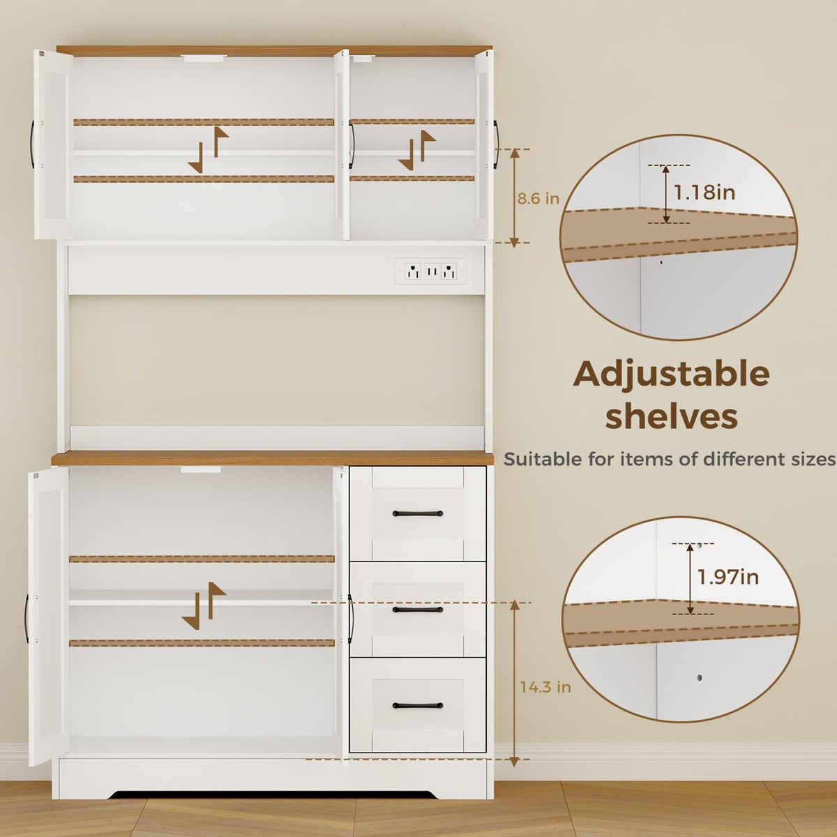 BEWISHOME 72" LED Tall Kitchen Pantry Storage Cabinet with Countertop