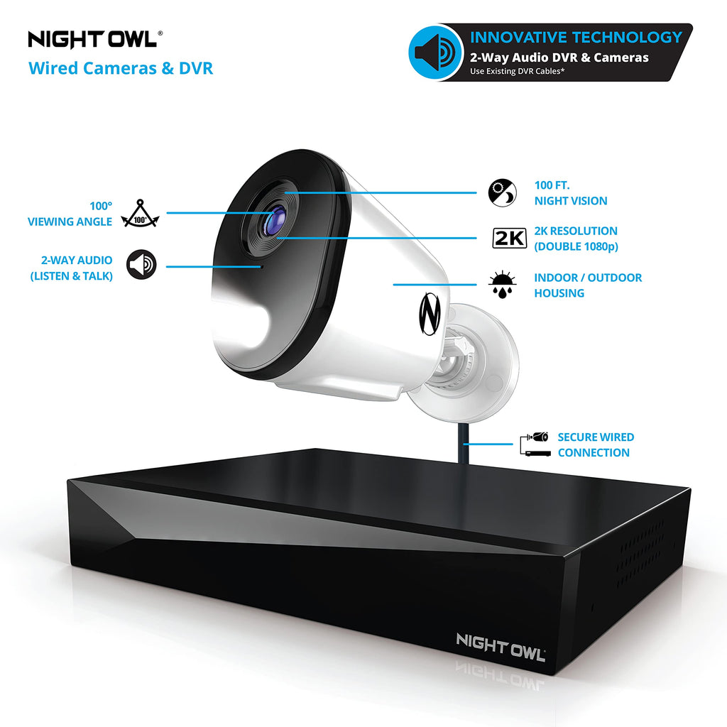 Night Owl 12-Ch Wired DVR System, 8 2K Cams, 2TB HDD, 2-Way Audio
