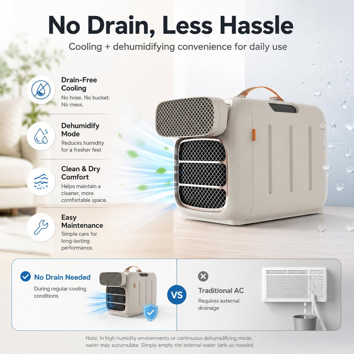 MEGAWISE Portable Air Conditioner and Heater, 420W 110V Compact AC Unit with Remote Control, 1400W Cooling Capacity, 800W Heating, Dehumidifier, Fan, Sleep Timer, Champagne