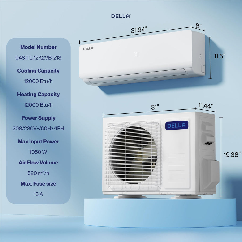 DELLA Vario Series 12000 BTU Mini Split AC,23 SEER2,230V,Energy Efficient
