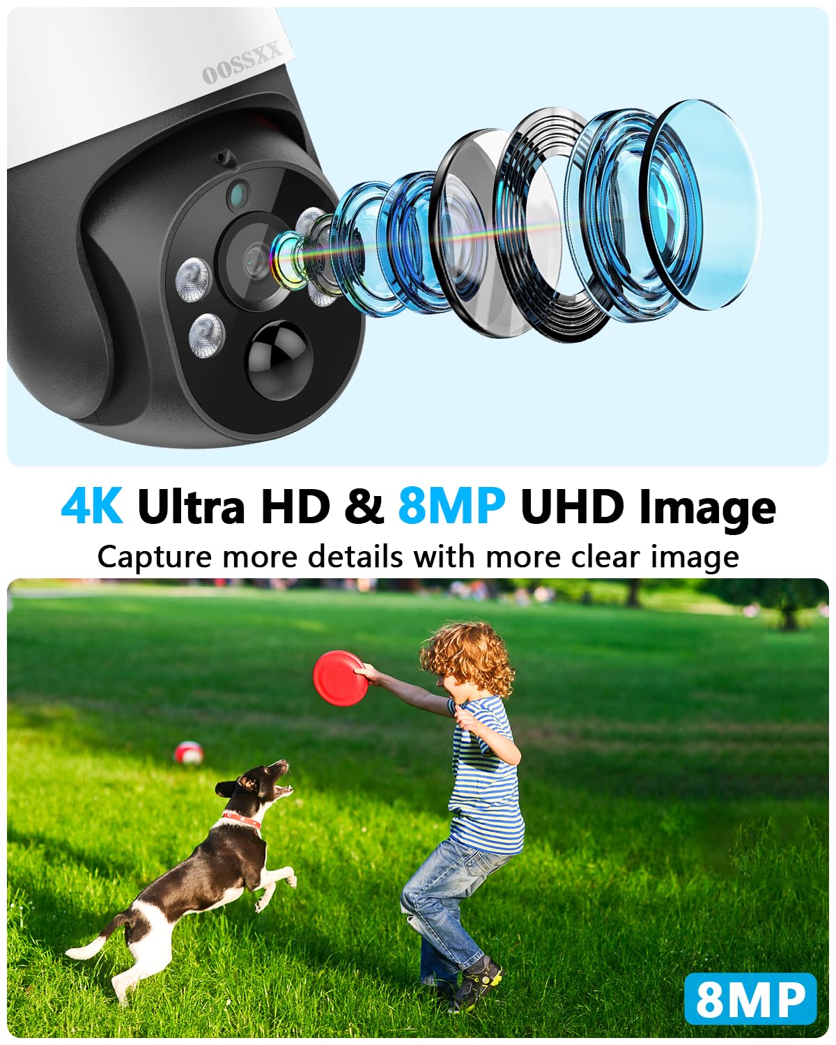 4K 8MP PoE PTZ Wired Security Camera System, Outdoor/Indoor