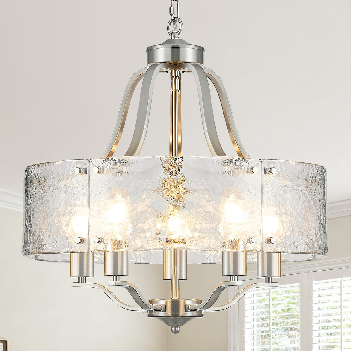 20.4'' Brushed Nickel Glass Chandeliers for Dining Room Light Fixture