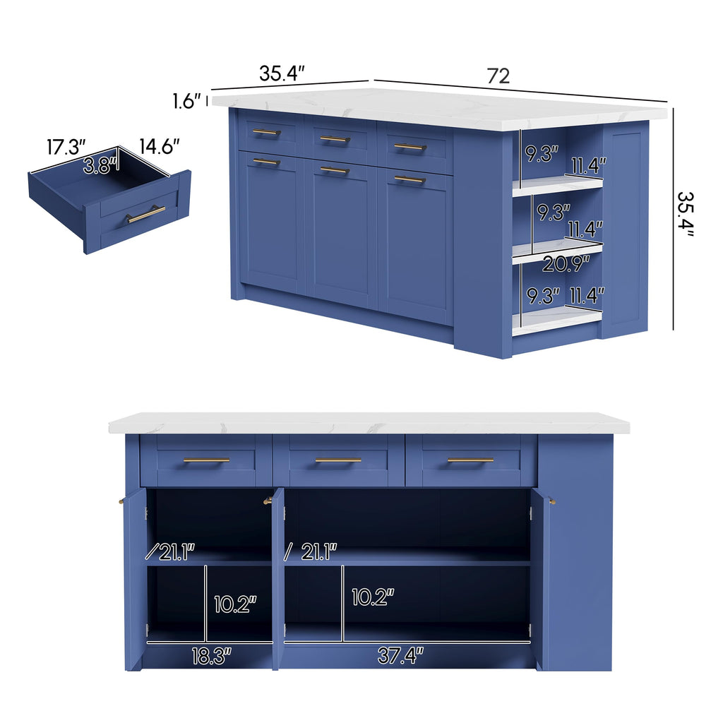 homary 72" White Kitchen Island with Storage Large Kitchen Cabinet with Drawers & Sintered Stone Top Island Table for Dining Room