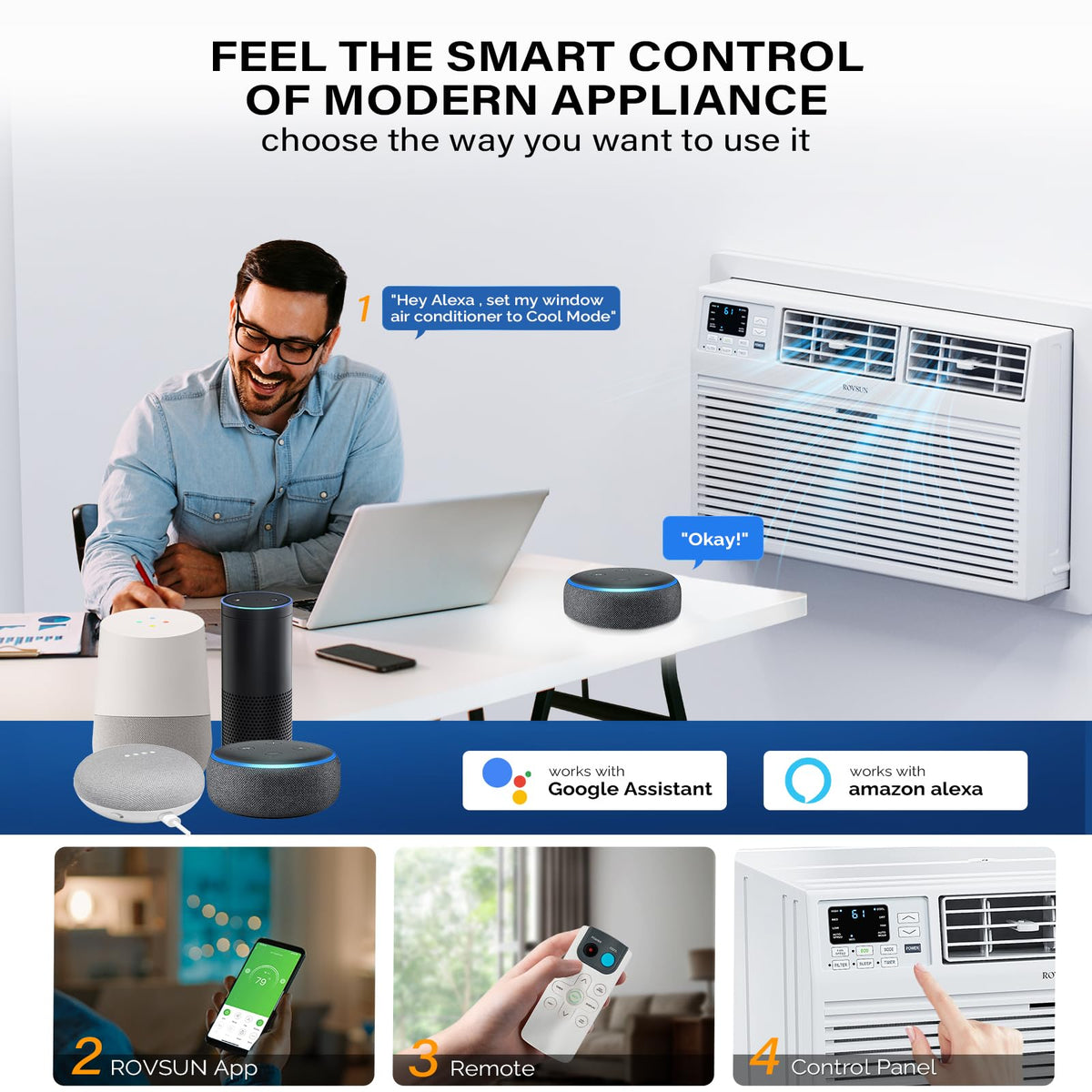ROVSUN Smart 12000 BTU Through the Wall Air Conditioner with Heat, Wall AC Unit & Heater Combo with Remote, APP & Voice Control & Timer Function, Compatible with Alexa/Google Assistant, 230V/60Hz