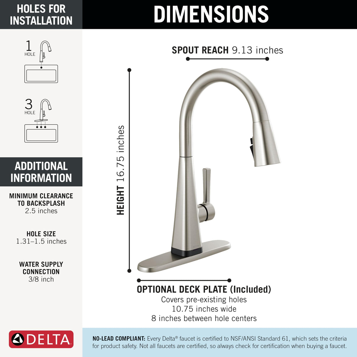 Delta Lenta Brushed Nickel Touch Kitchen Faucet with Pull Down Sprayer, Modern Single Hole Touch On Kitchen Sink Faucet, Single Handle, SpotShield Stainless 19802TZ-SP-DST