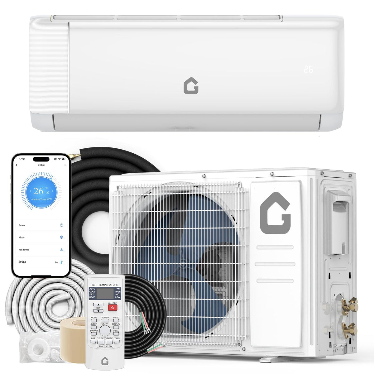 9000 BTU Mini Split AC,18.5 SEER2 230 V Inverter AC Cools Up to 450 Sq.Ft