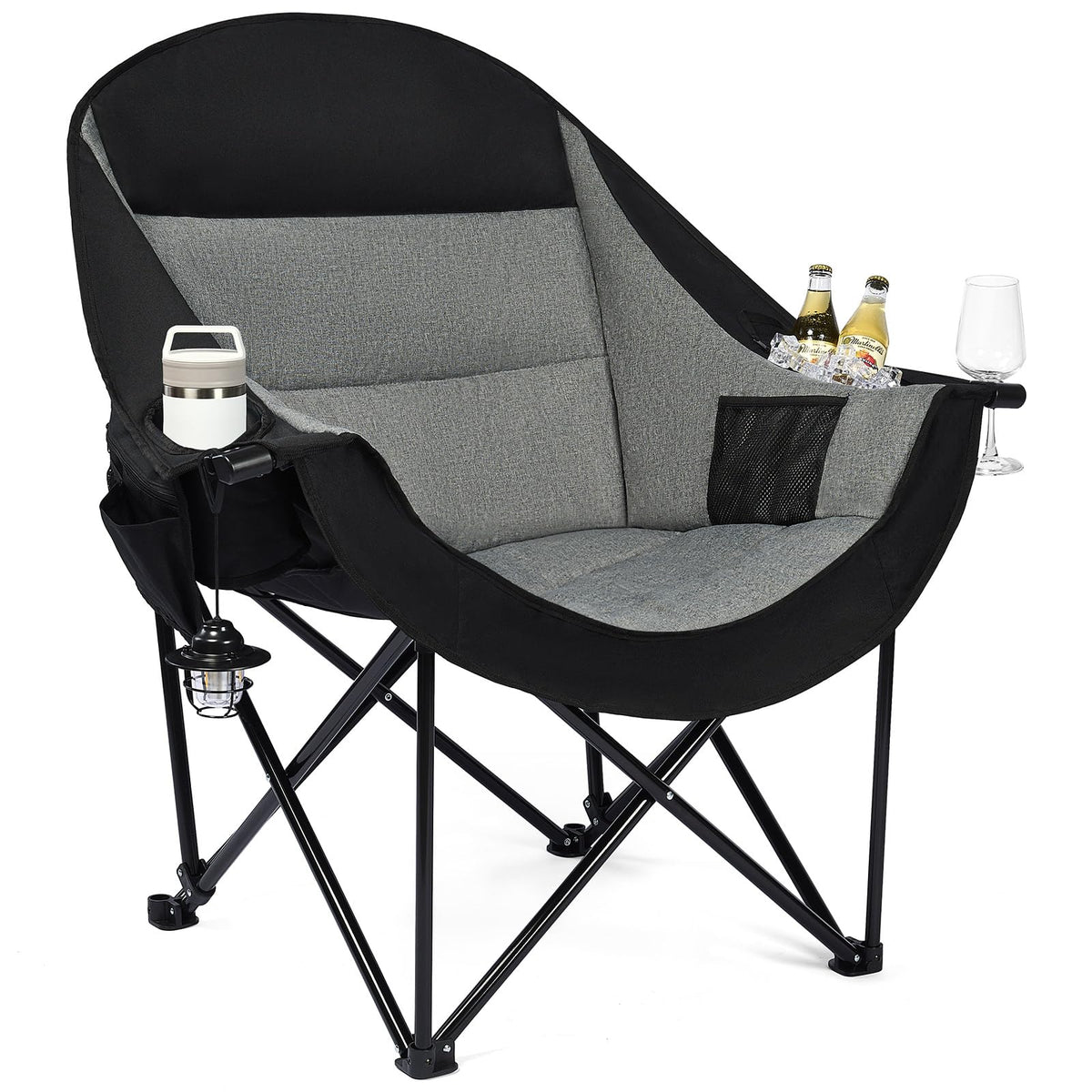 Heated Camping Chair - Oversized Padded Outdoor Folding Comfy Chair