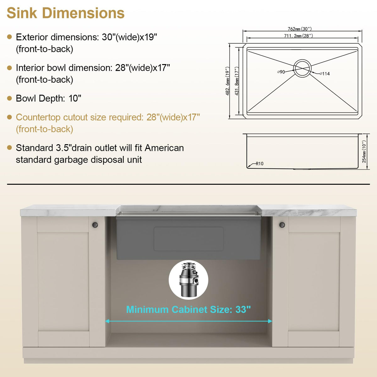 30 Inch Undermount Kitchen Sink Stainless Steel