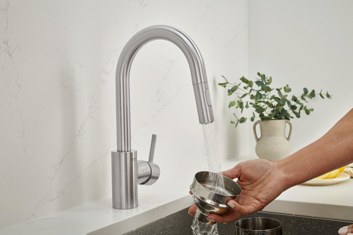 GROHE Concetto Kitchen Pull Down Bar Faucet with Sprayer, SuperSteel