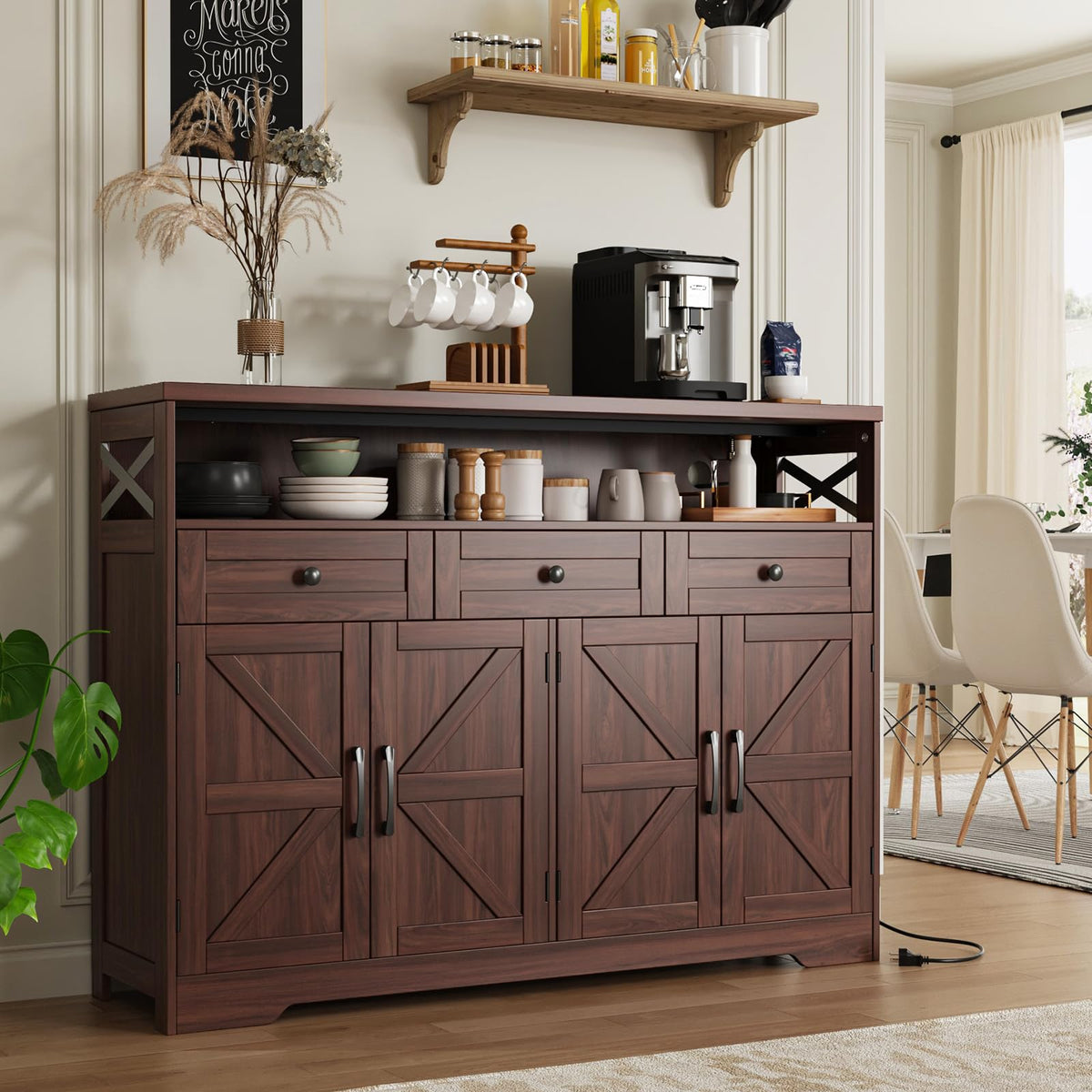 51" Farmhouse Buffet Sideboard Cabinet with Storage, White Kitchen Storage