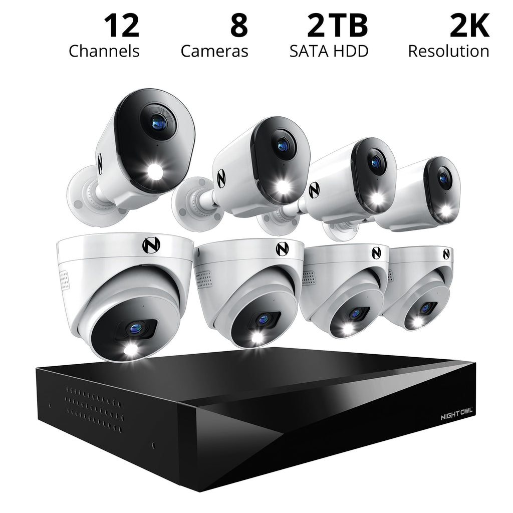 Night Owl 12-Ch Wired DVR System, 8 2K Cams, 2TB HDD, 2-Way Audio