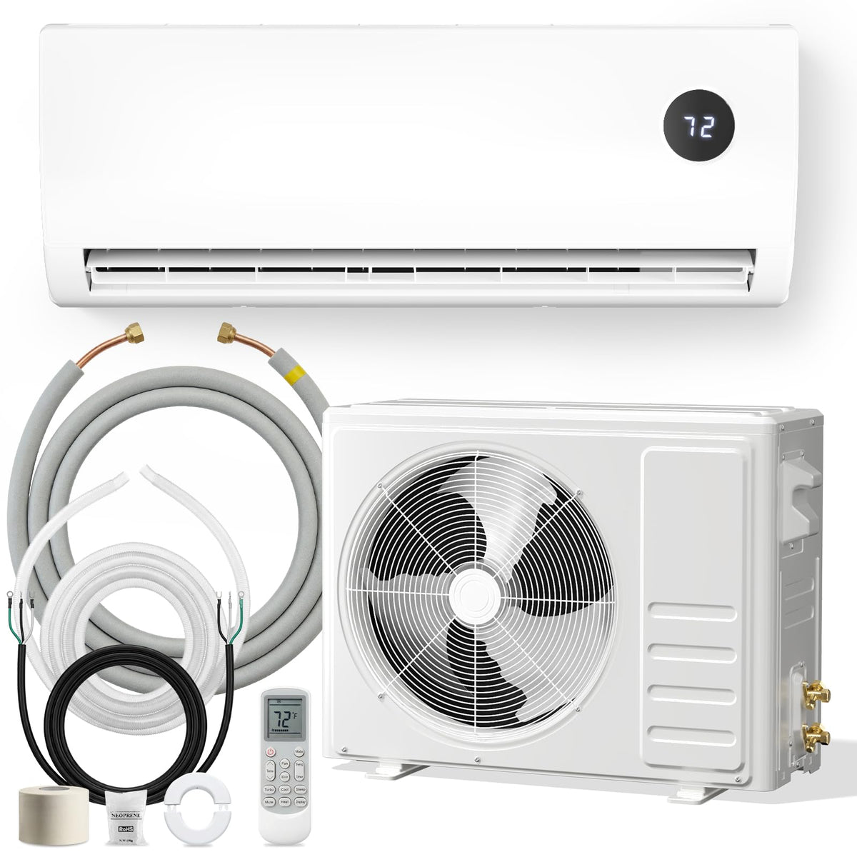 Mini Split Air Conditioner with Remote 9000 BTU, 19 SEER2 Mini Split AC Heating System, Smart Split Unit AC Cooling/Heating Up to 500 Sq.Ft, Complete Installation Kit Included, Low Noise, White