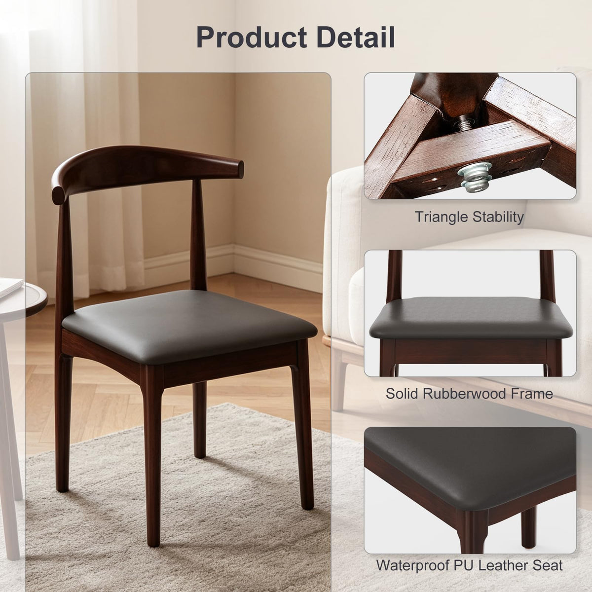 Solid Wood Dining Chairs Set of 4, Mid Century Modern Kitchen Chairs