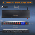 1U Rack Mount PDU Power Strip 9 Outlet Individual Switch