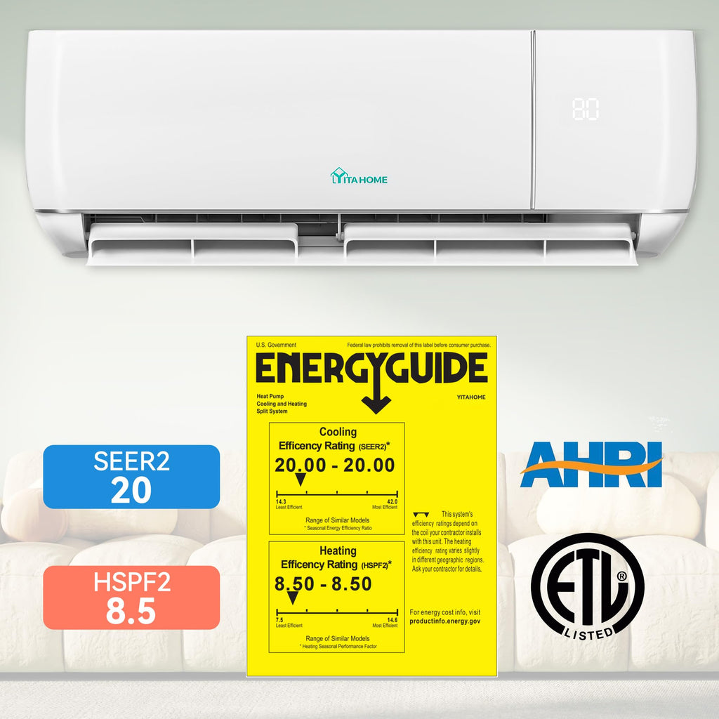 YITAHOME 12000 BTU Mini Split AC/Heating System, Ductless Mini Split Air Conditioner Heat Pump,115V 20 SEER2 Energy Efficient Inverter AC Unit,Wifi Enabled Compatible with Alexa for Apartment, Garage