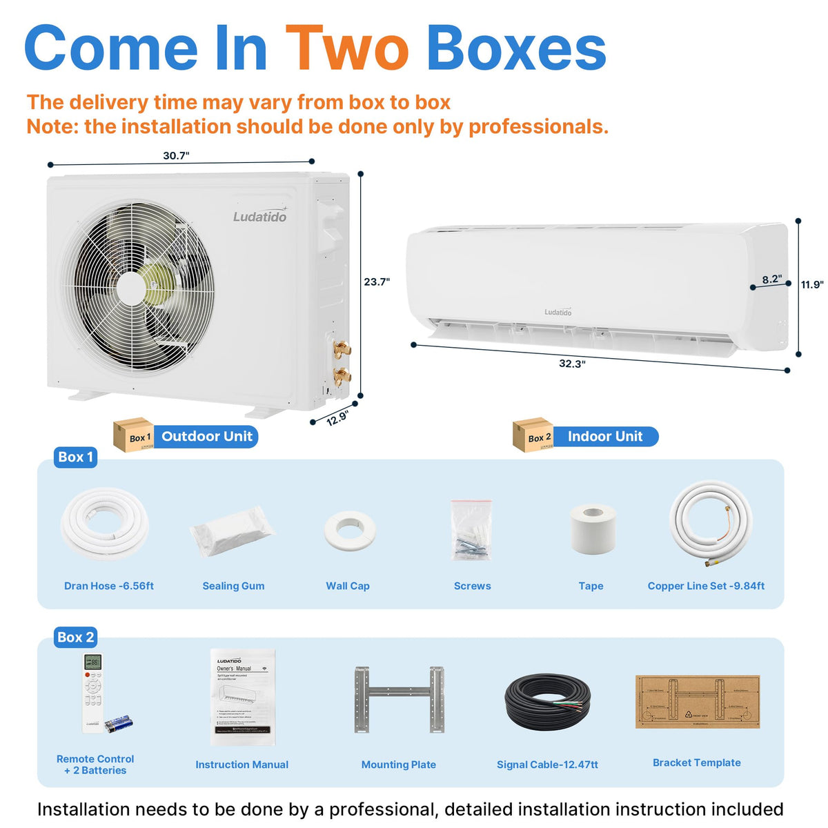 Ludatido 12000 BTU Mini Split AC/Heat System,115V 19 SEER2 Heat Pump