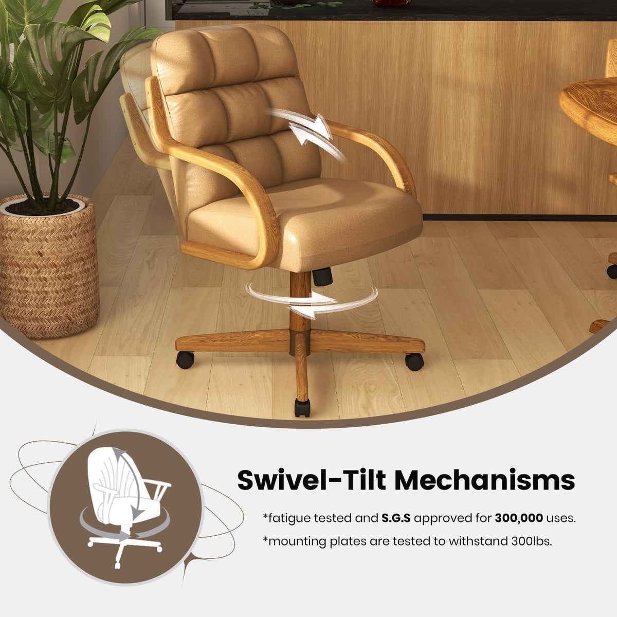 D9520 6pc Swivel Tilt Kitchen Dining Chair - Taupe-Chestnut